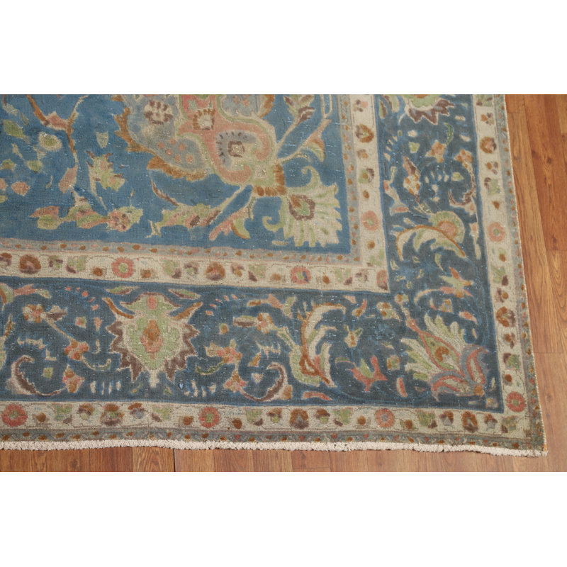 Tapis traditionnel rétro floral bleu 10 x 13