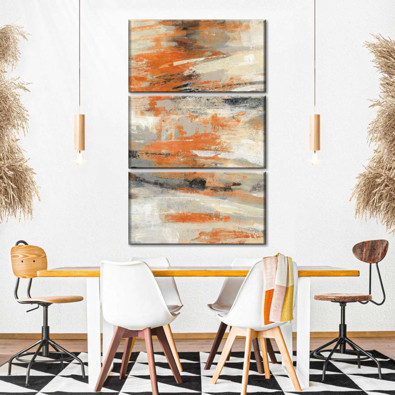Golden Dust Orange II - 3 pièces d'une image tendue sur toile tendue, H 38 po x l 24 po x P 1,25 po