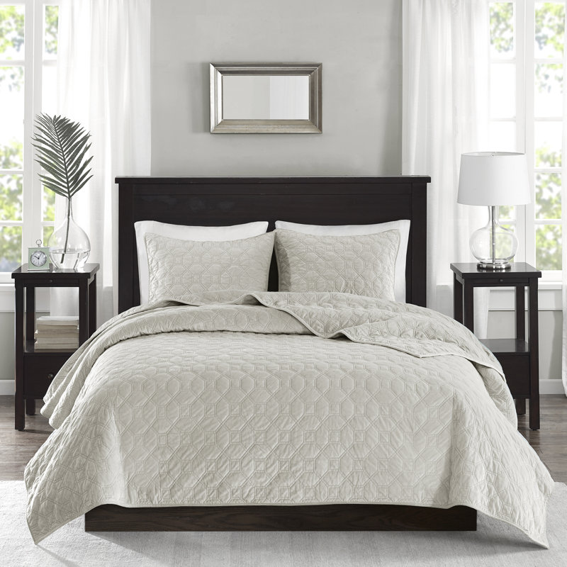 3 pièces de courtepointe en velours double / grand - Motif géométrique pour une chambre à coucher paisible et élégante