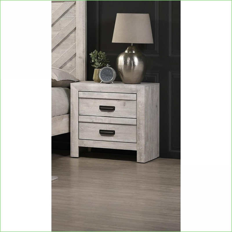 Table de chevet contemporaine en bois rustique avec 2 tiroirs gris beige pour la chambre à coucher