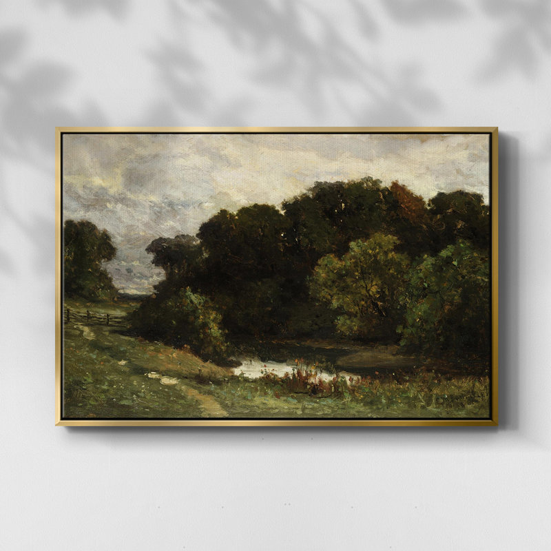Paysage rétro - Toile tendue avec châssis encadré, Or, H 27 po x l 41 po