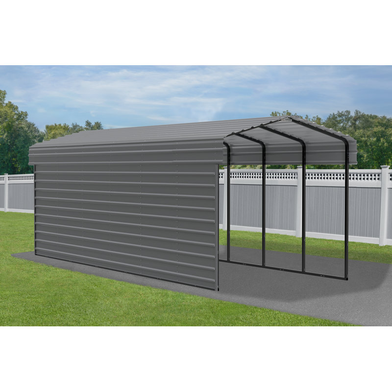 Steel Carport With 1 Side Wall Kit, 10X29X9, Black