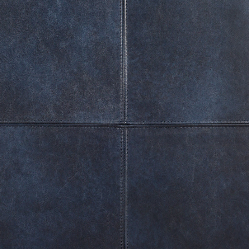 Repose-pieds en cuir italien pleine largeur 35 po Heafield Square, Cuir véritable bleu minuit