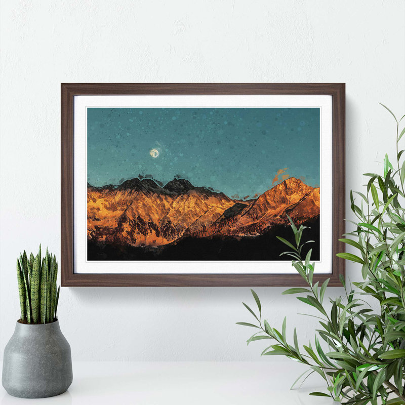 Moon over South Tyrol in Italy in Abstract - Picture Frame Graphic Art Print, Walnut Framed, 62cm H x 87cm W x 2cm D