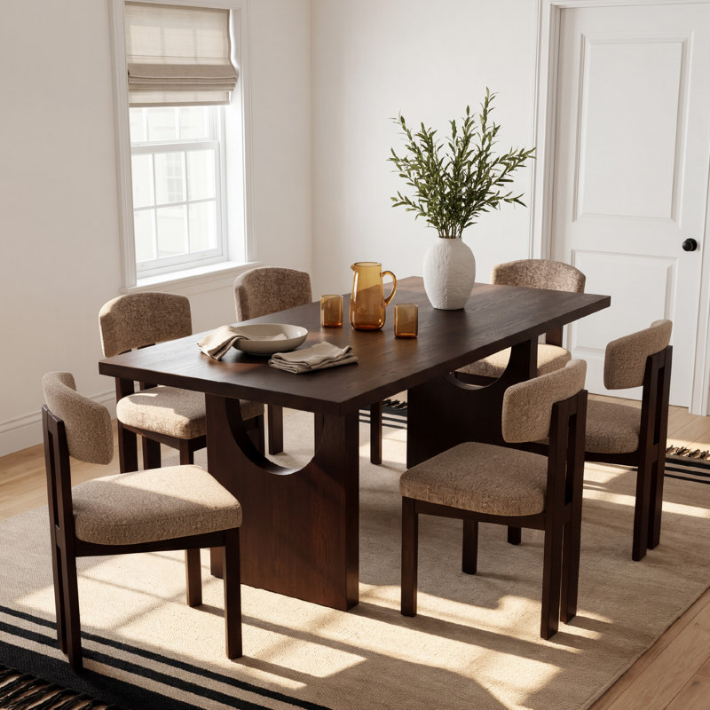 Ensemble de salle à manger 7 pièces COLAMY avec table de salle à manger rectangulaire moderne en placage de chêne 72 po et 6 chaises rembourrées