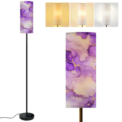  68.5" Standing Floor Lamp Purple abstract marble ink painting paper Dimmable Metal Pole Lamp with Linen Lampshade LED Bulb Included