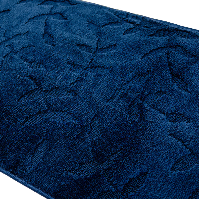 Antibacterial Soft Touch Anti Slip Rug Leaves Navy Design Adjustable Size, Runner 2'2" x 7'