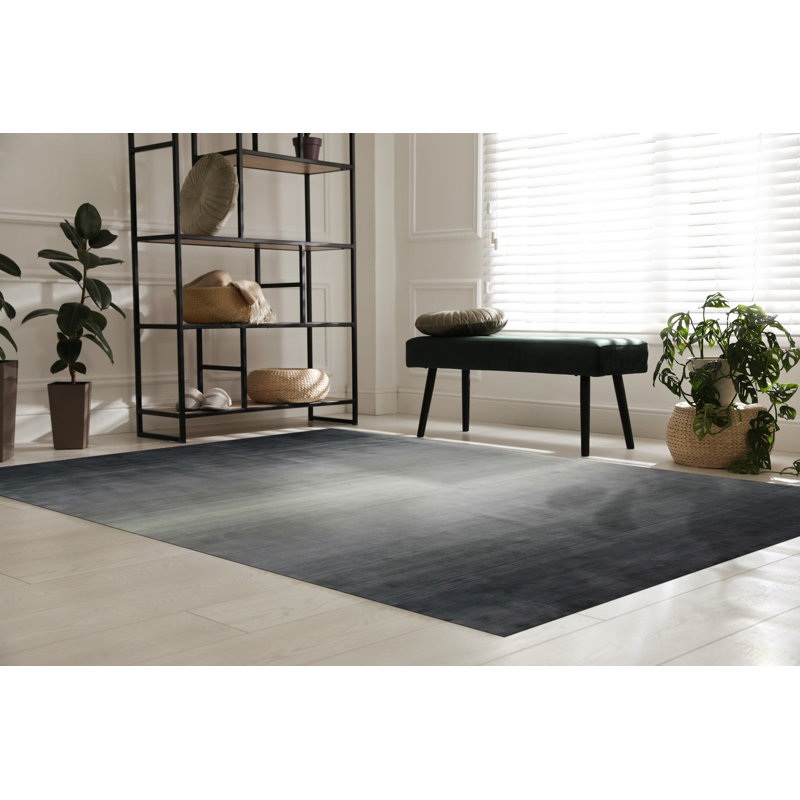 Gray Hand-Knotted Wool Ombre Horizon Geometric Modern Contemporary Carpet Rug, 5' x 8'