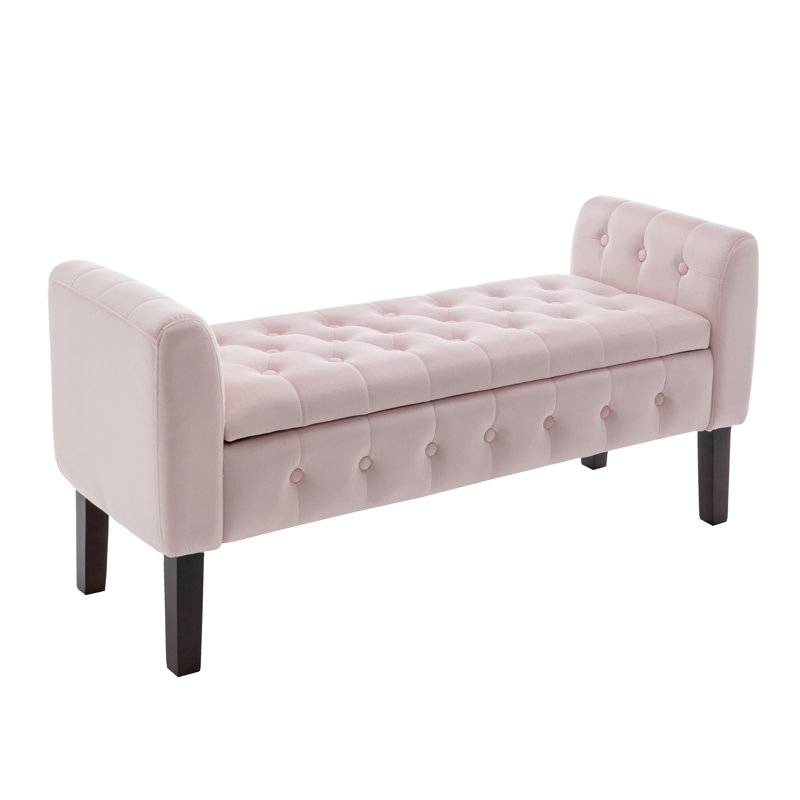 Banc de rangement en velours Granie avec pieds en bois, Rose