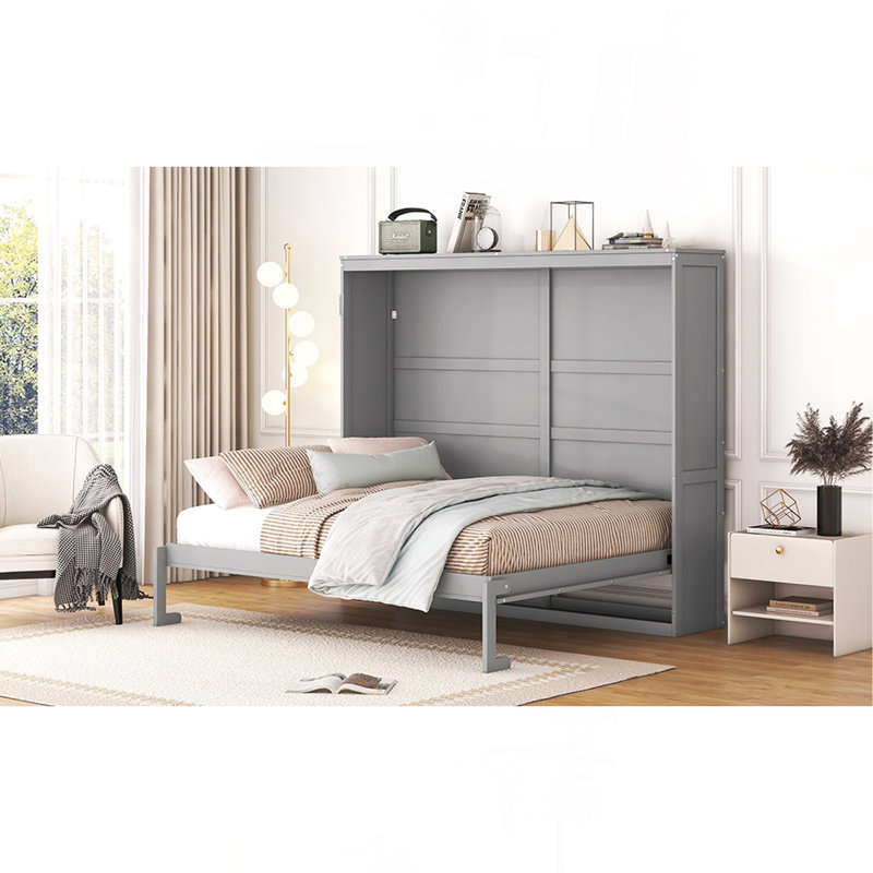 Grand lit escamotable mural, gris, Gris, Grand lit