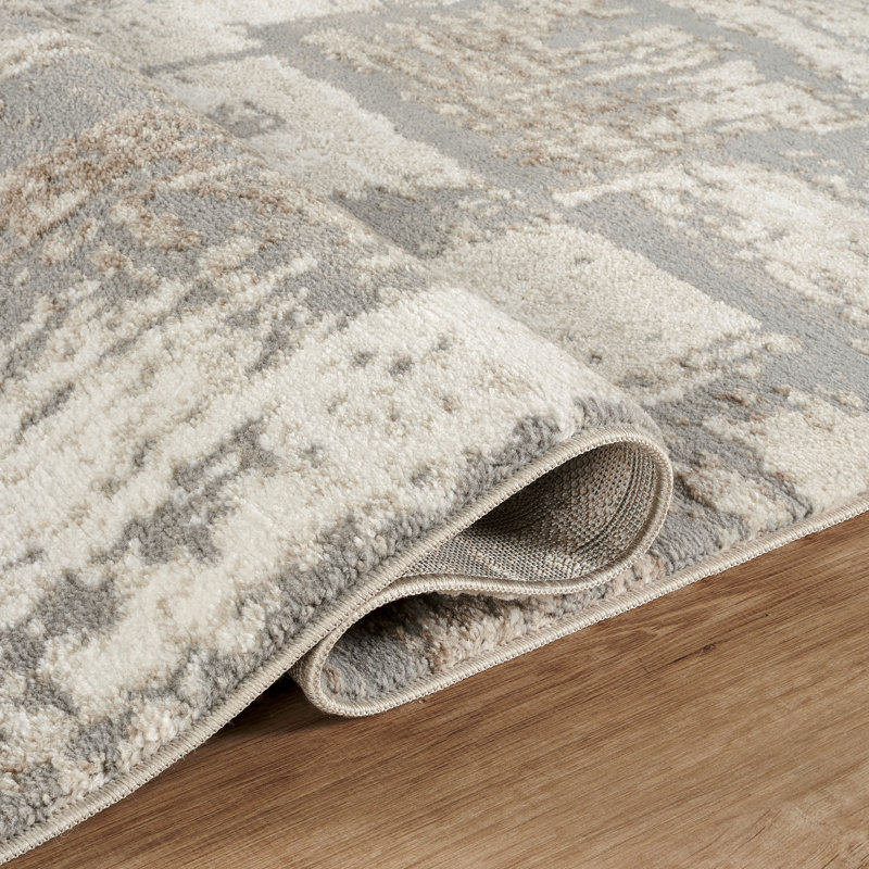 Caldwell Beige & Gray Abstract High-Low Modern Rug, 2'0" x 6'0", Beige/Gray