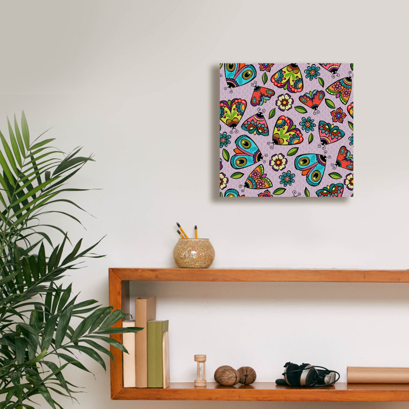 «Garden Moths Pattern Square» par Hello Angel, art mural sur toile, H 12 po x l 12 po x P 0,75 po