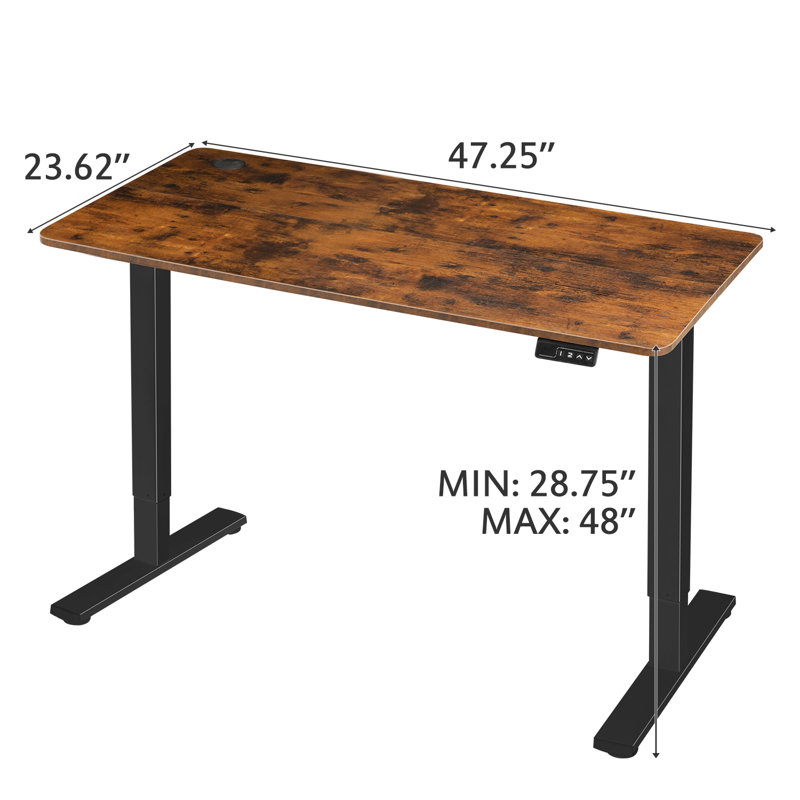 Lakyia Electric Height Adjustable Standing Desk, 48" H x 48" W x 24" D, Rustic Brown/Black