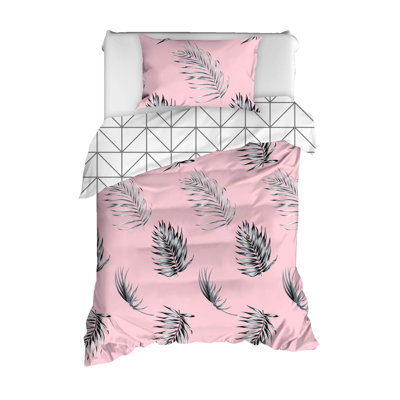Ensemble de housse de couette luxueux très grand 100% coton Ranforce, 98,4 po x 78,7 po | Comprend 2 taies d'oreiller de 19,7 po x 31,5 po | Pigment imprimé en vert, rose et blanc | Lavable à la machine, fermeture à boutons et enveloppes