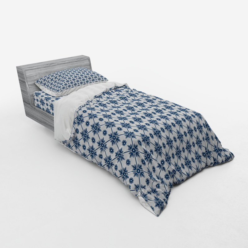 Ensemble de housse de couette traditionnelle en microfibre bleu foncé / blanc, Bleu foncé / Blanc