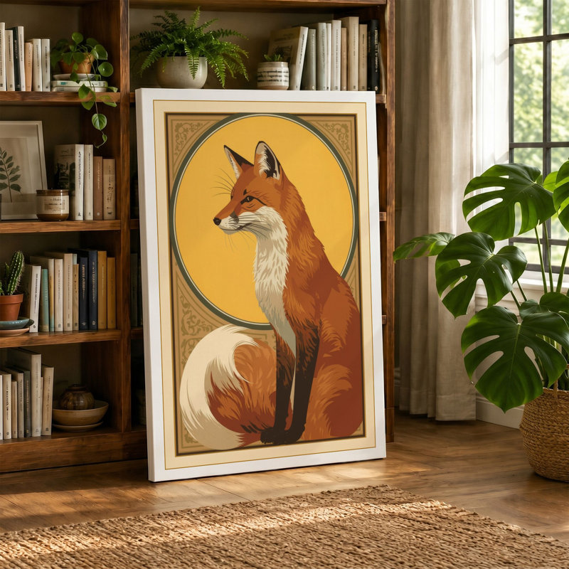 Red Fox in Profile Art Deco - Wrapped Canvas, 36x24 - 91.4 x 61.0 cm, Black Border