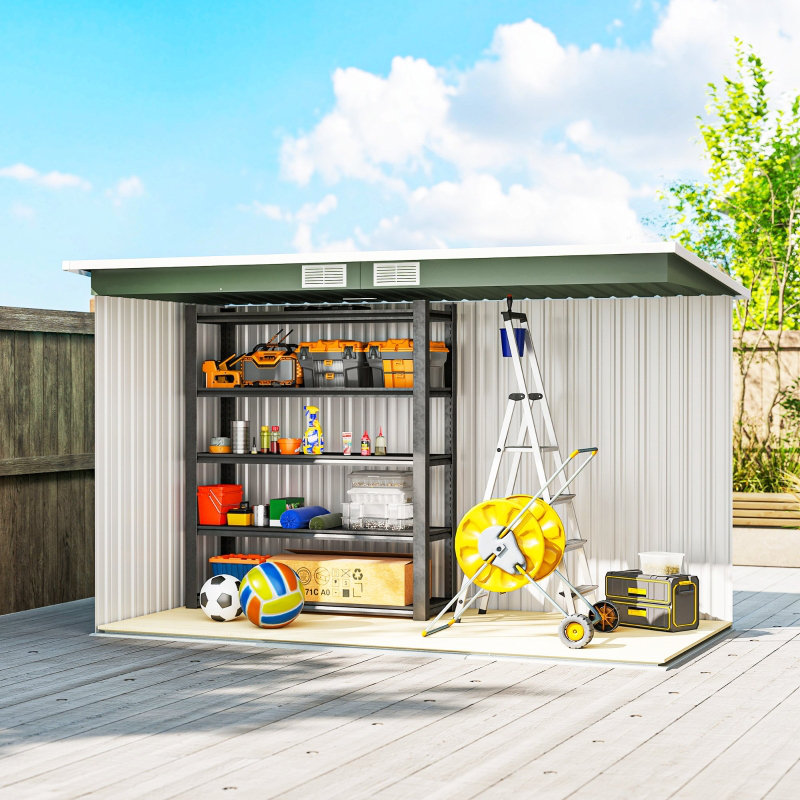 9 × 4 Ft Heavy-duty Metal Garden Shed With Double Doors, Vents & Base Frame, Weather-resistant Outdoor Tool Storage