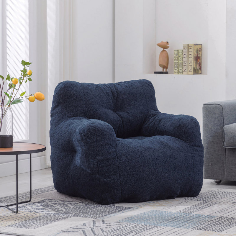 Fauteuil à billes en tissu d'ameublement doux, Dark Blue Teddy