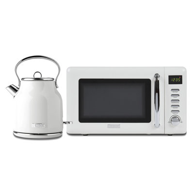 Haden Heritage Microwave Oven Bundled with Retro Electric Tea Kettle Kitchen Set