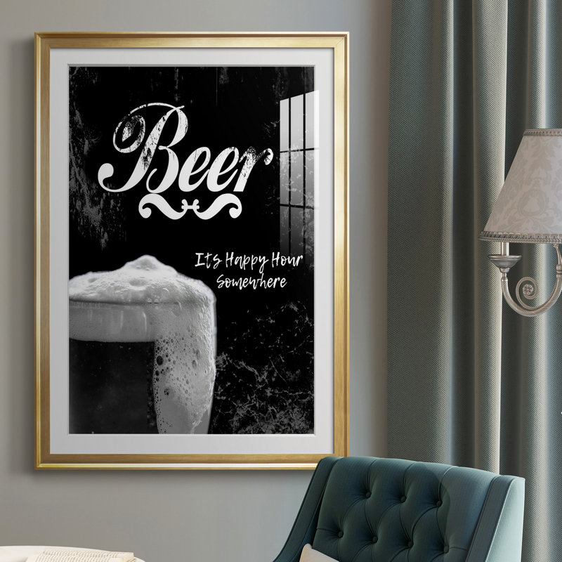 Beer - art textuel avec cadre photo, Or, H 30,5 po x l 42,5 po x P 1,5 po