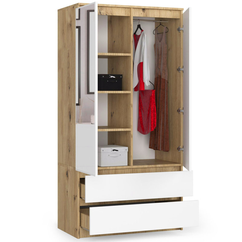 Hollington 2 Door Manufactured Wood Wardrobe, Oak/White