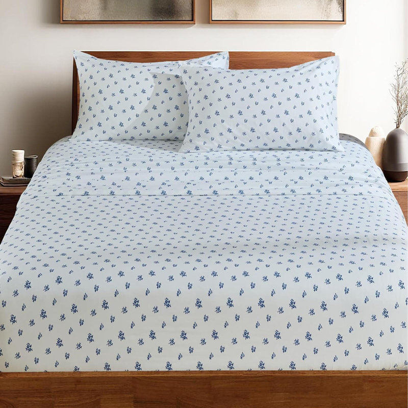 Floral Sheets Queen, Bleu géométrique