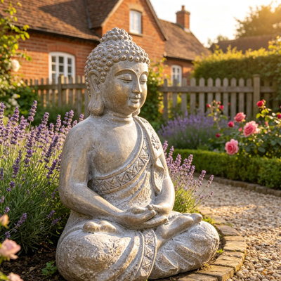Meditating Gold Buddha Garden Statue Ornament - Serene Outdoor Decor