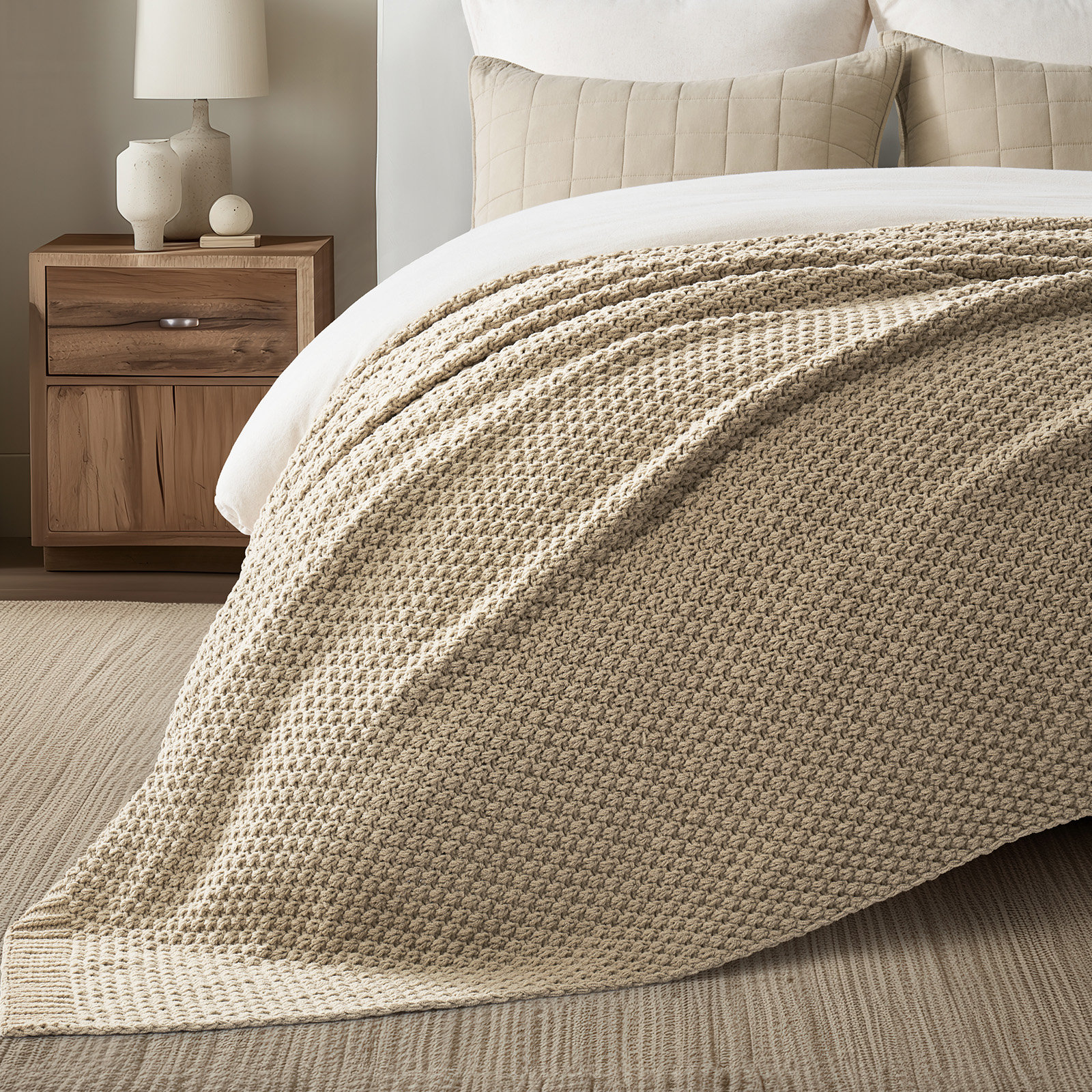Chunky Chenille Knit Throw Blanket, 80" L x 60" W, Sand Dune