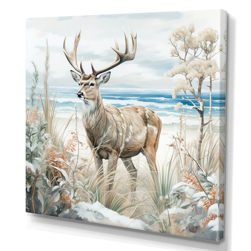 Deer Charm In Winter - Deer, reproduction d'art sur toile, Toile tendue, H 36 po x l 36 po x P 1,5 po