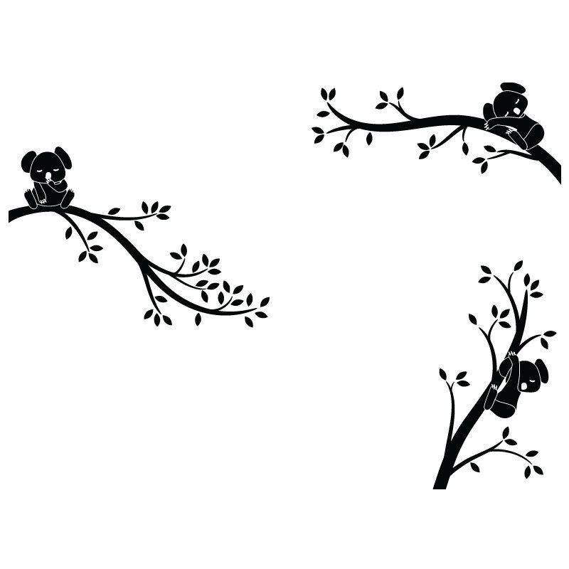 Décalcomanie murale branches monochrome tree branches Koala, Noir