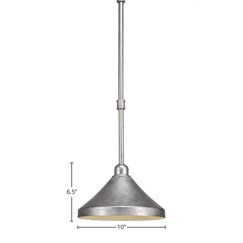 Eilif Vintage Stem Hung Mini Pendant With Cone Metal Shade, Aged Silver, 6.5" H x 10" W x 10" D
