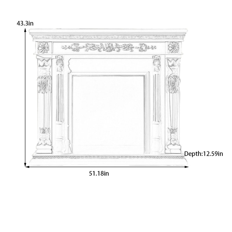 Cheminée rétro en bois massif, H 43,3 po x l 51,18 po x P 12,59 po