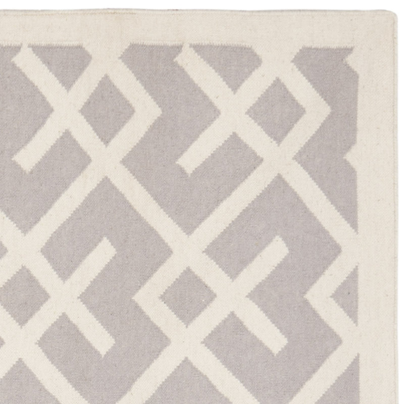 Tapis en laine / coton tissé à la main à plat Rodgers en ivoire / gris, Carré 8 pi