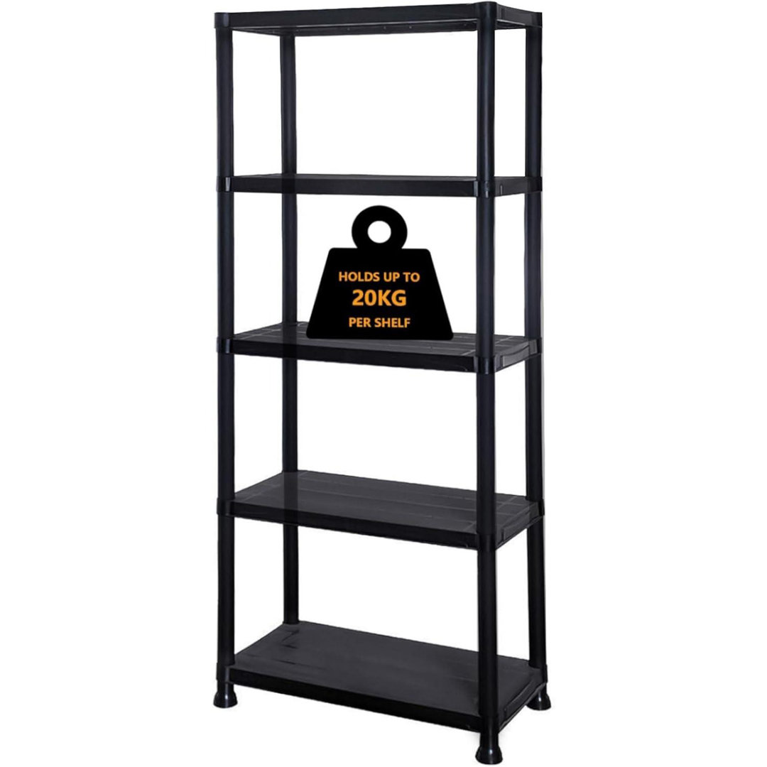 MantraRaj 5 Tier Heavy Duty Black Plastic Storage Shelving Unit Garage Storage Shelves Rack