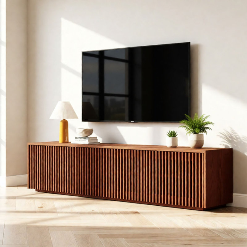 Meuble télé simple en bois ciré, 17.71"H x 62.99"L x 15.74"W