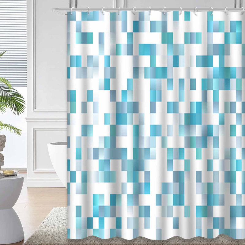 Dark Blue Rectangles Rectangular Navy Shower Curtain with 12 Hooks, 72" L x 78" W