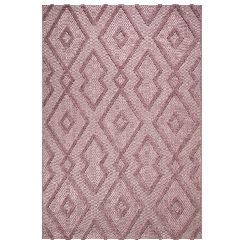Tapis géométrique rose en polyester tissé à la machine, Rectangle 6 pi 7 po x 9 pi 6 po
