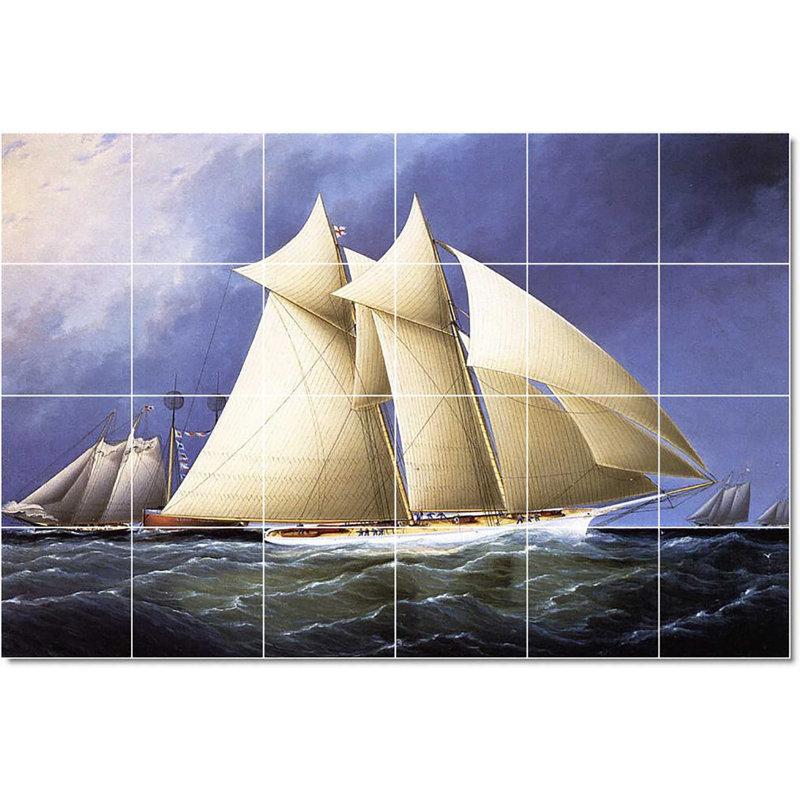 Carreau de céramique décorative 25,5 po x 17 po 4,25 po x 4,25 po, Bateau-bateau James Buttersworth W22180