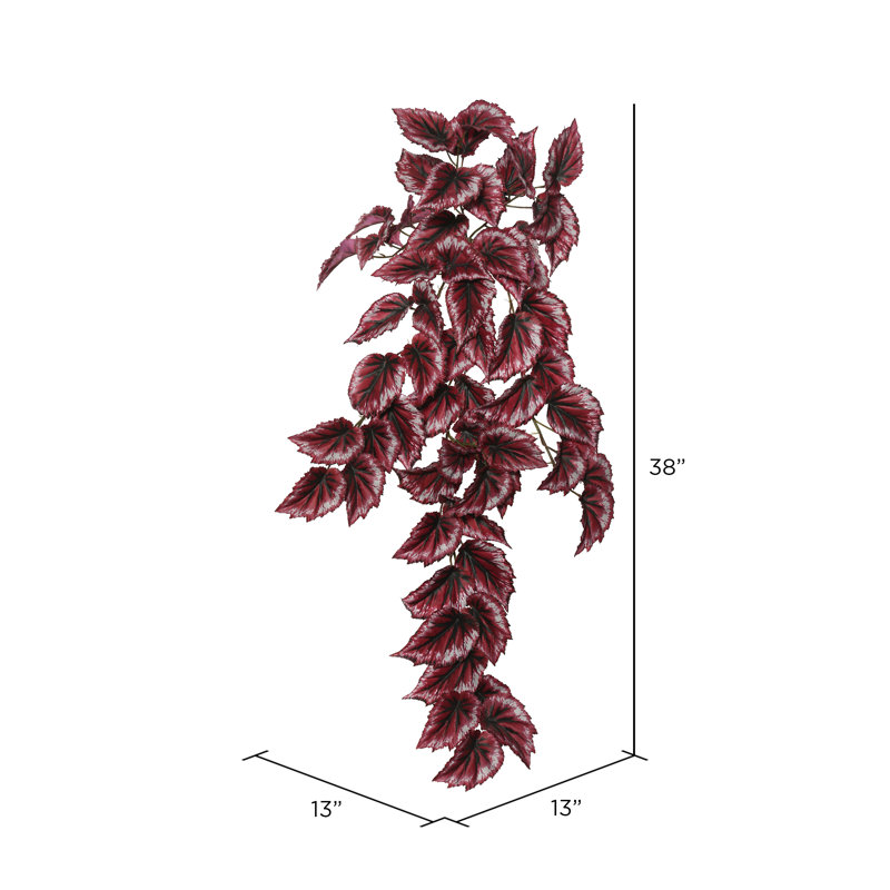Buisson artificiel rouge bégonia suspendu, Rouge, H 38 po x l 13 po x P 13 po