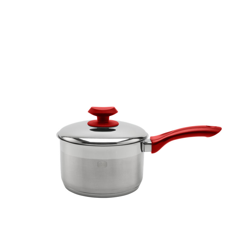 YBM Home Stainless Steel (18/10) Saucepan with Lid, 1, Red