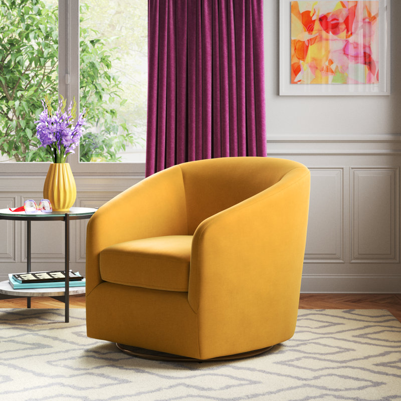 Holden Velvet Swivel Accent Chair, Mustard Velvet