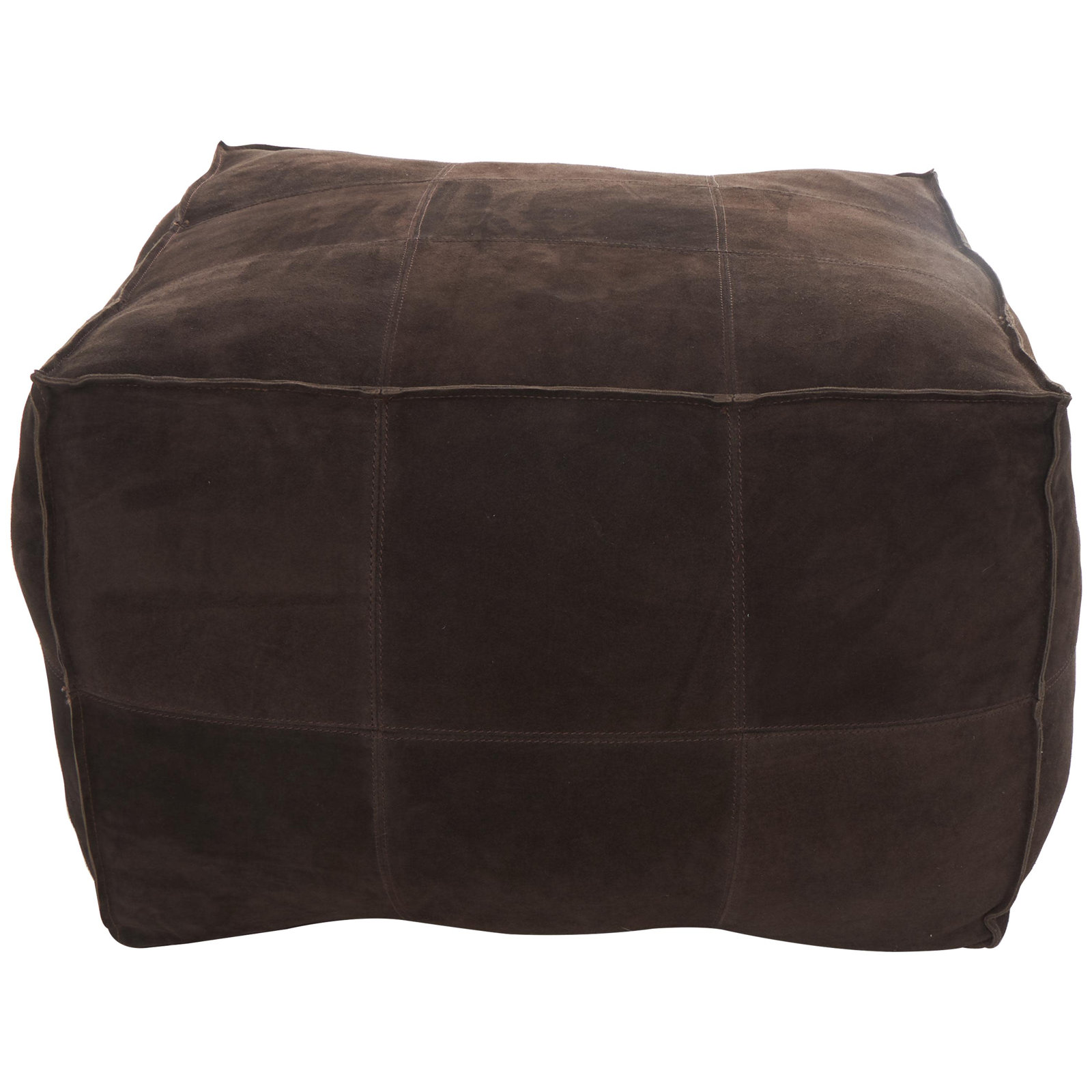 Shara Leather Pouf, Dark Brown Genuine Leather