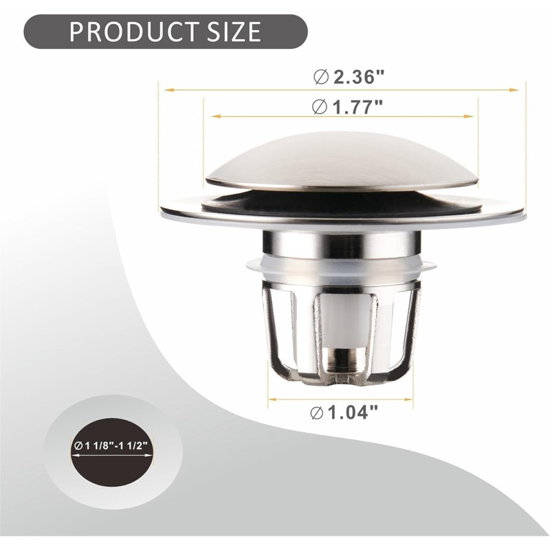Bouchon de lavabo de salle de bain universel en nickel brossé - 3-Ring Fit 1 Drain 1 1/2 "Drain 2-en-1