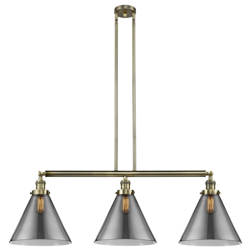 Luminaire suspendu pour îlot 3 lumières Cone, Plaqué couleur fumée