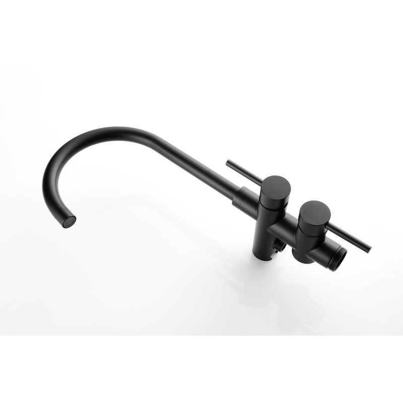 Robinet de baignoire sur pied noir mat avec douche à main et connexion rotative à 360 degrés, acier inoxydable, interrupteur à fixation au sol,