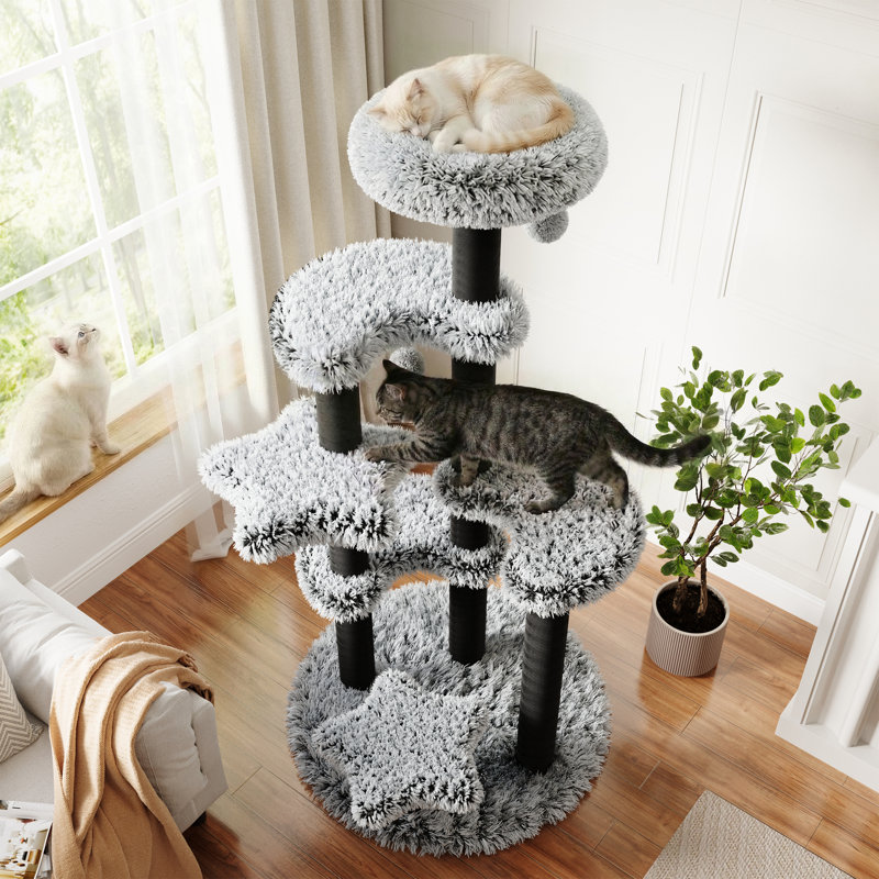 Arbre à chat 61,4 po à niveaux multiples avec perchoir, poteaux à griffer en sisal et boules suspendues
