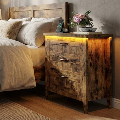 Organisateur de commode en bois moderne pour chambre à coucher, placard et salon, commode peu encombrante avec station de charge et lumières à DEL RVB