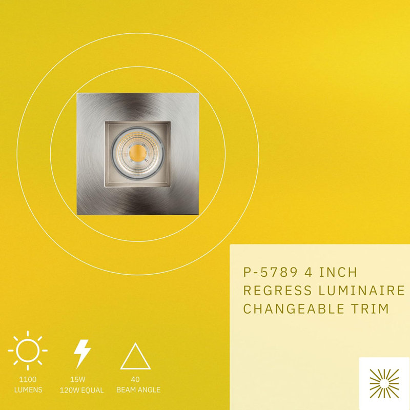 Ensemble d'éclairage encastré standard 4 po 15 watts à intensité variable et homologué IC, Nickel brossé