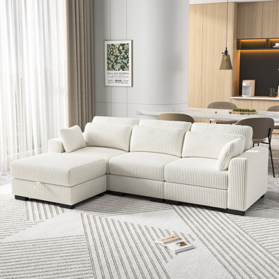 Canapé modulaire en L avec repose-pieds de rangement en L, canapé en velours côtelé