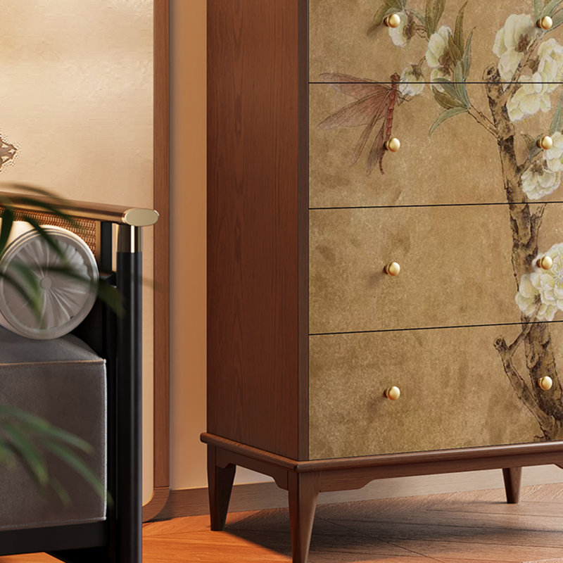 Commode en bois massif de style chinois, Noyer